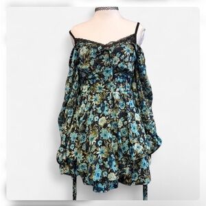 Urban Outfitters Black and Blue Floral Long Sleeve Dress